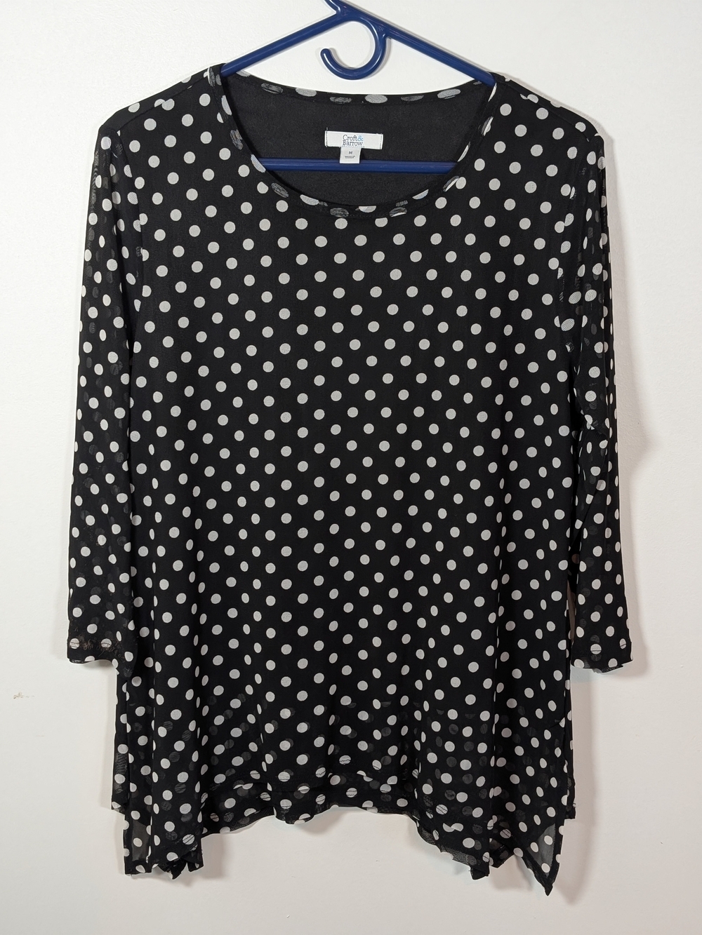Croft & Barrow Black Polka Dot Long Sleeve Top